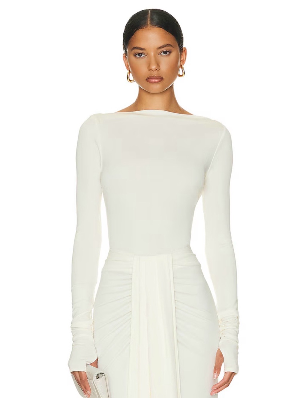 Elegant Cream Maxi Skirt - Sleek Ruched Design